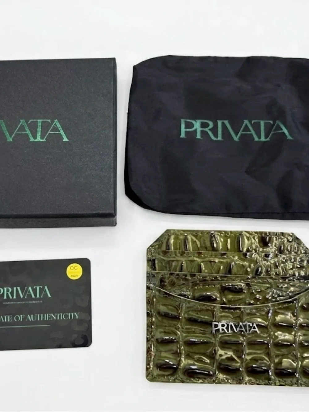 Privata Olive Green Croc-Embossed Card Holder